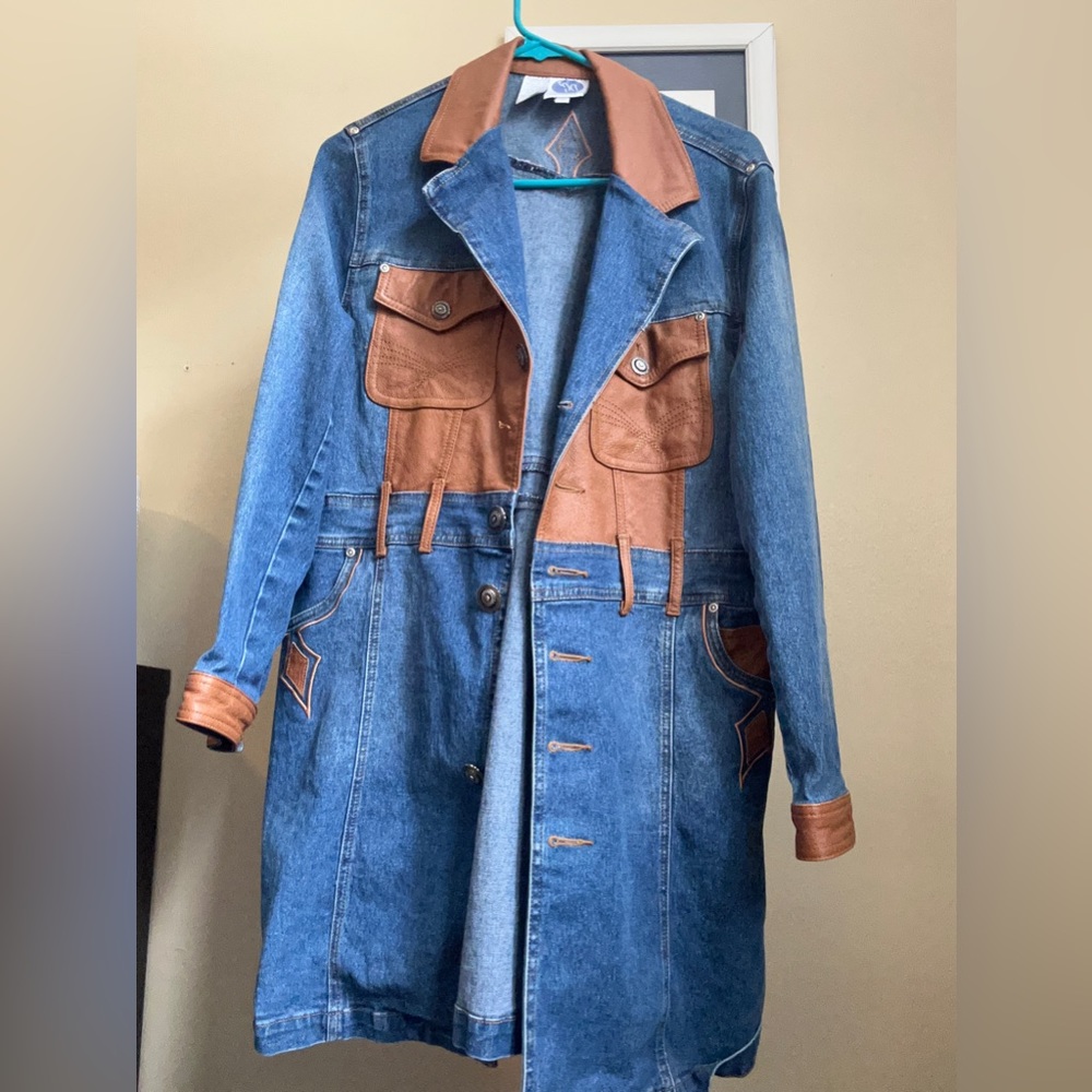 Denim and Brown Leather Jacket